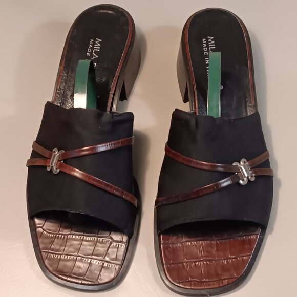 Mila Paoli women's Made in Italy Leather Low Block Heel Slide Sandals sz 9.5 B - Picture 2 of 14